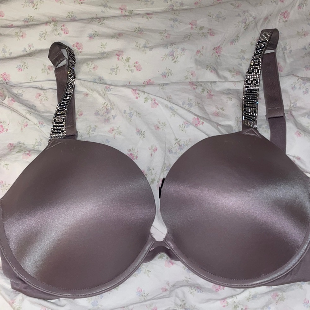 VICTORIA'S SECRET PURPLE GREY SHINE STRAP PUSH UP BRA